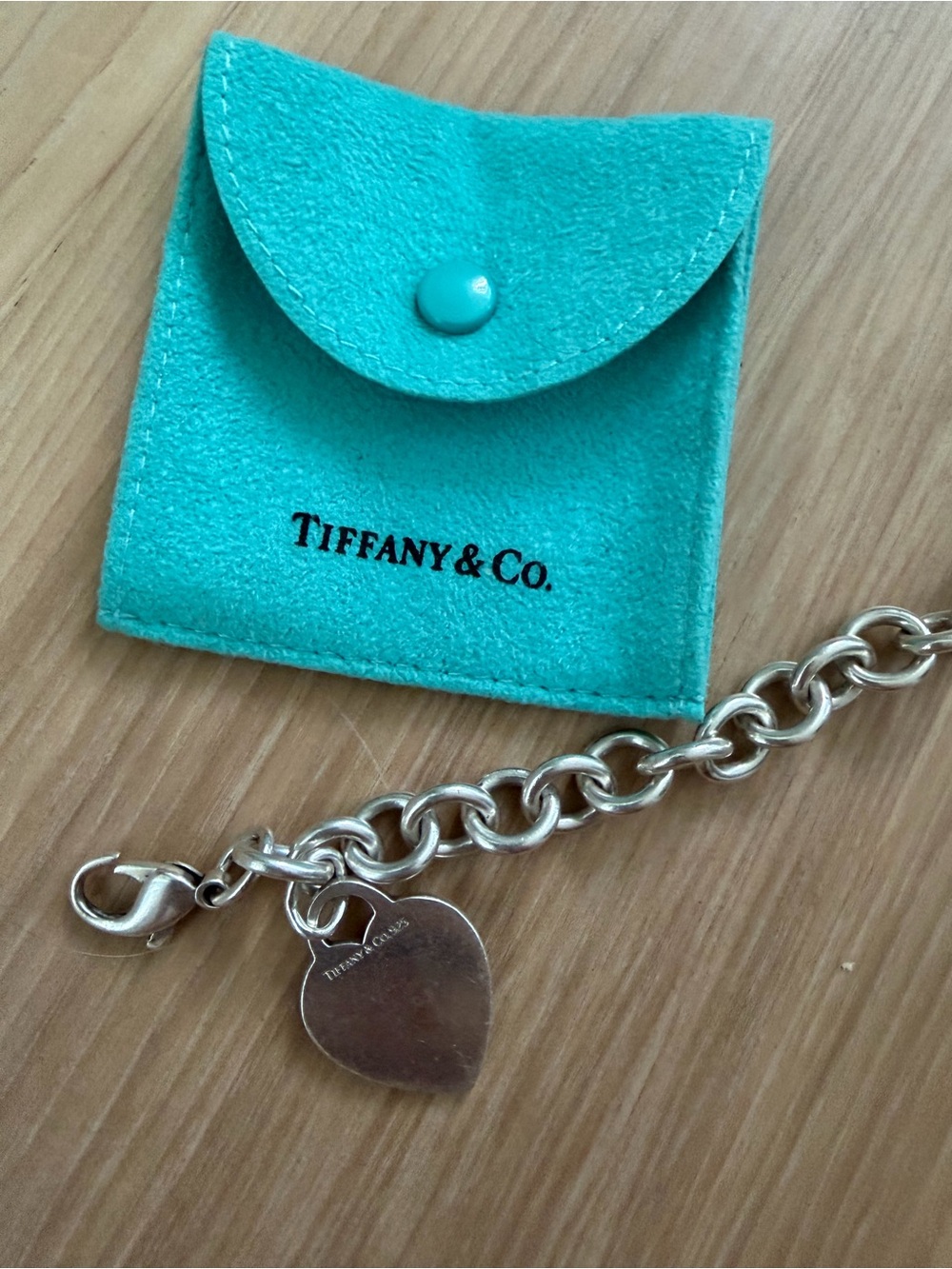 Tiffany & Co. Silver Heart Charm Bracelet with Tiffany Blue Pouch
